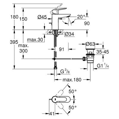Umyvadlová baterie GROHE Bauedge S-Size, chrom - A Umyvadlová baterie GROHE Bauedge S-Size, chrom - A